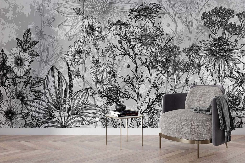 Black and white image of flowers