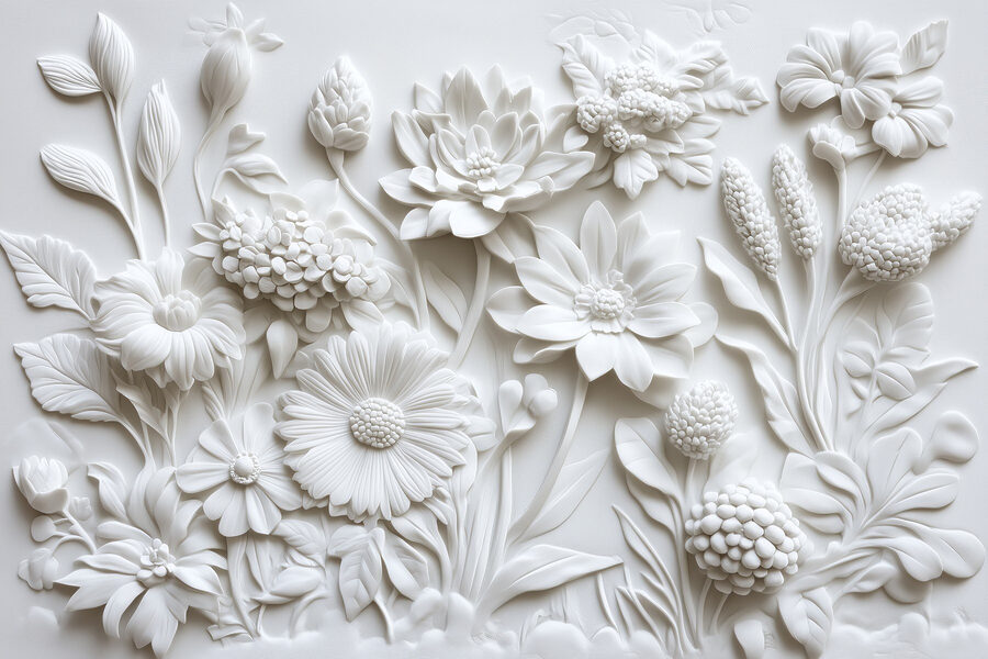 Wall murals White flower sculpture on a white surface - Image 6