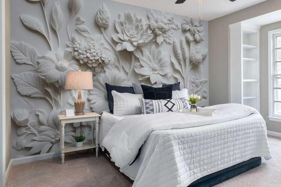 Wall murals White flower sculpture on a white surface