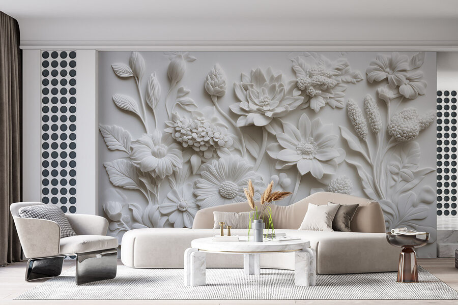 Wall murals White flower sculpture on a white surface - Image 5