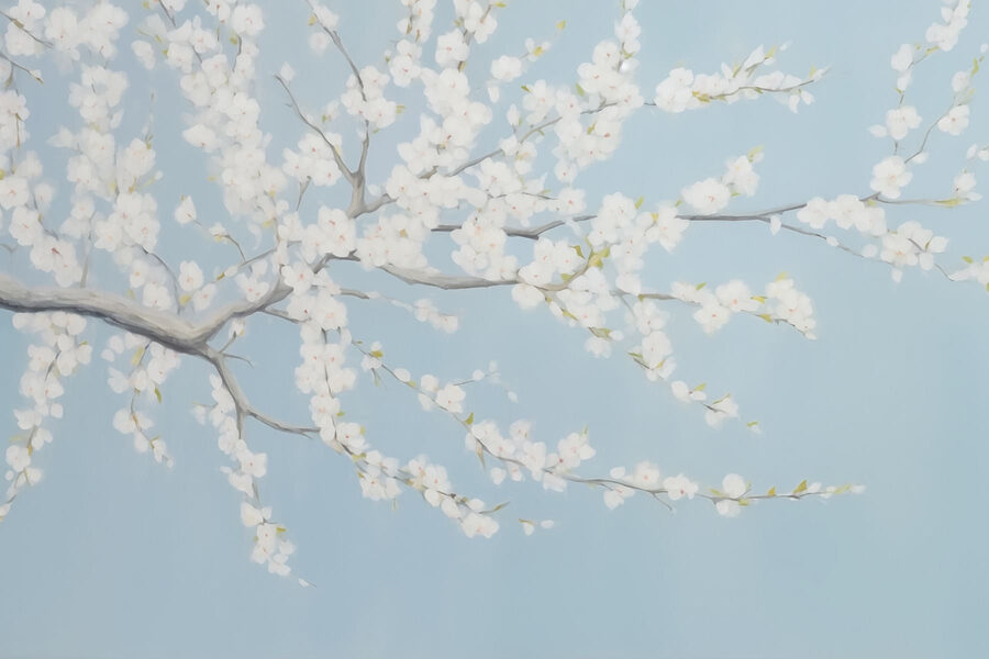 Painting of a tree with white flowers Painting of a tree with white flowers