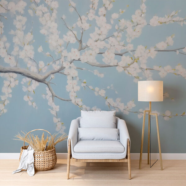 Painting of a tree with white flowers Painting of a tree with white flowers