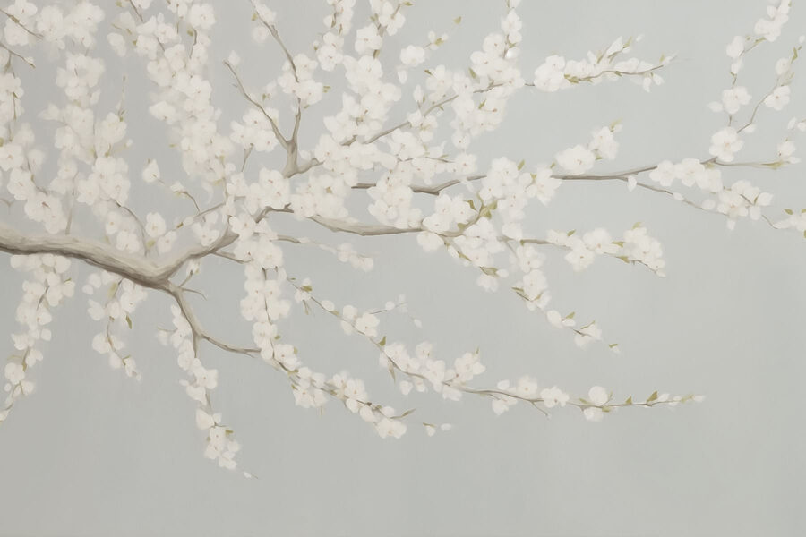 Wall murals Painting of a tree with white flowers - Image 3