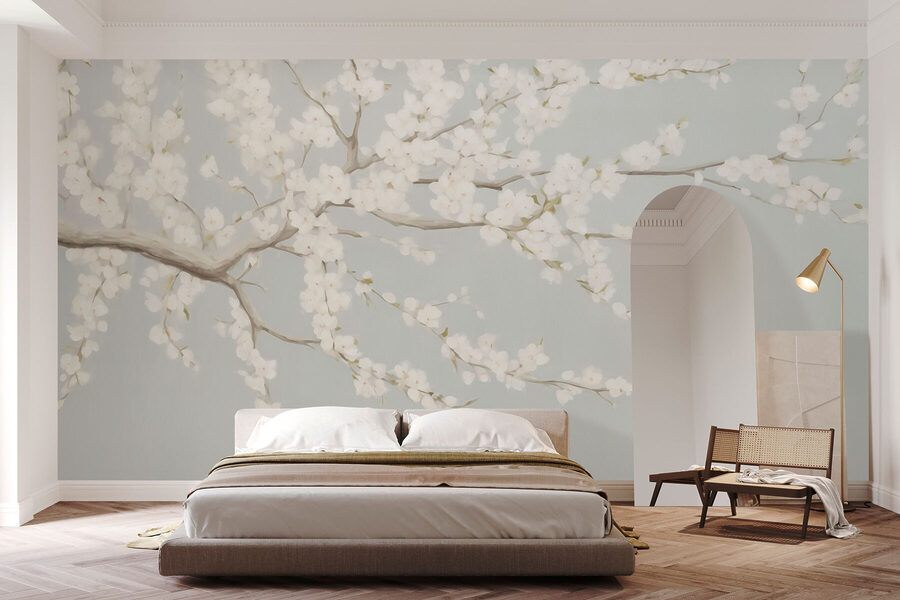 Wall murals Painting of a tree with white flowers