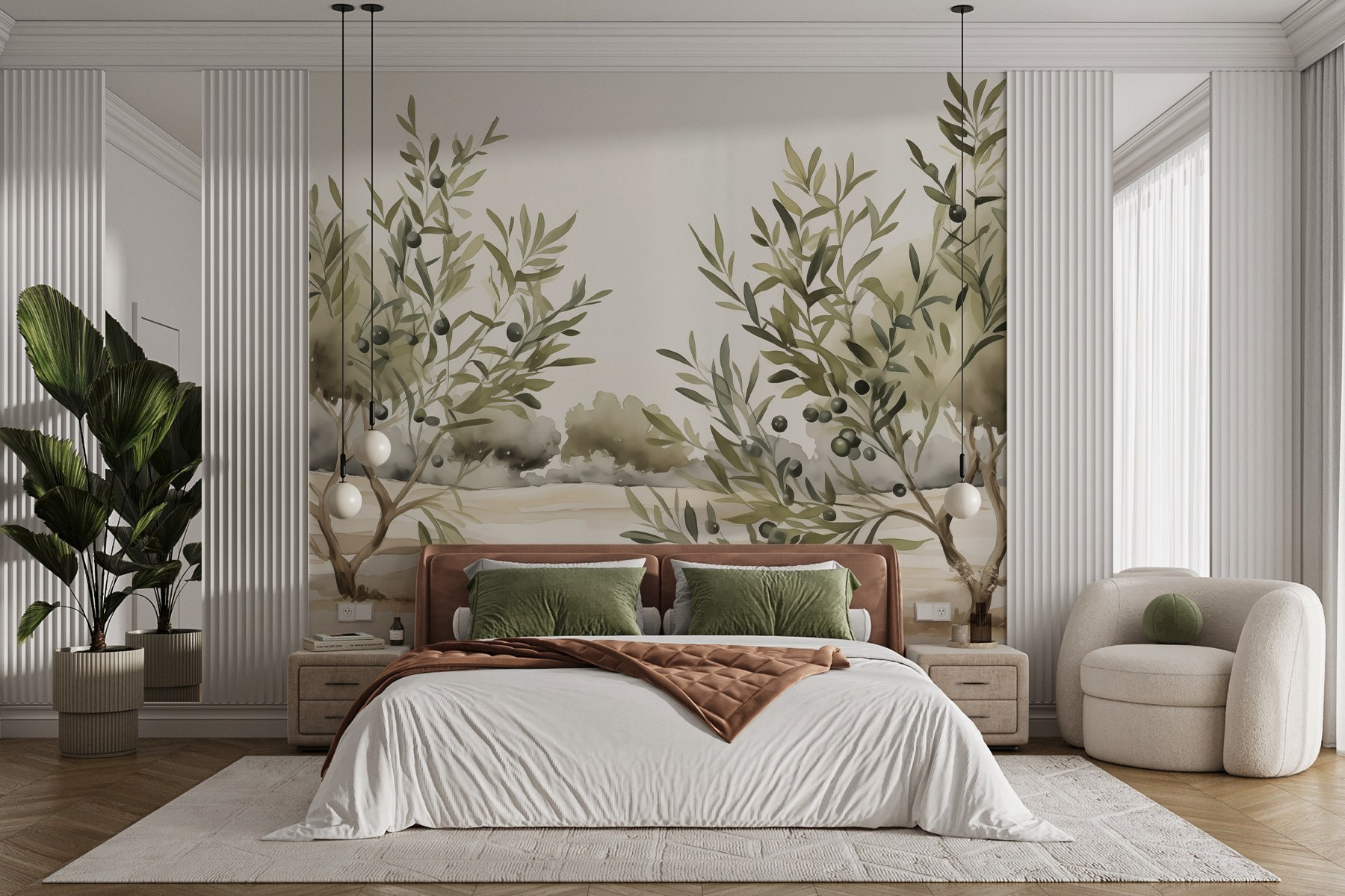 Painting of trees with black berries