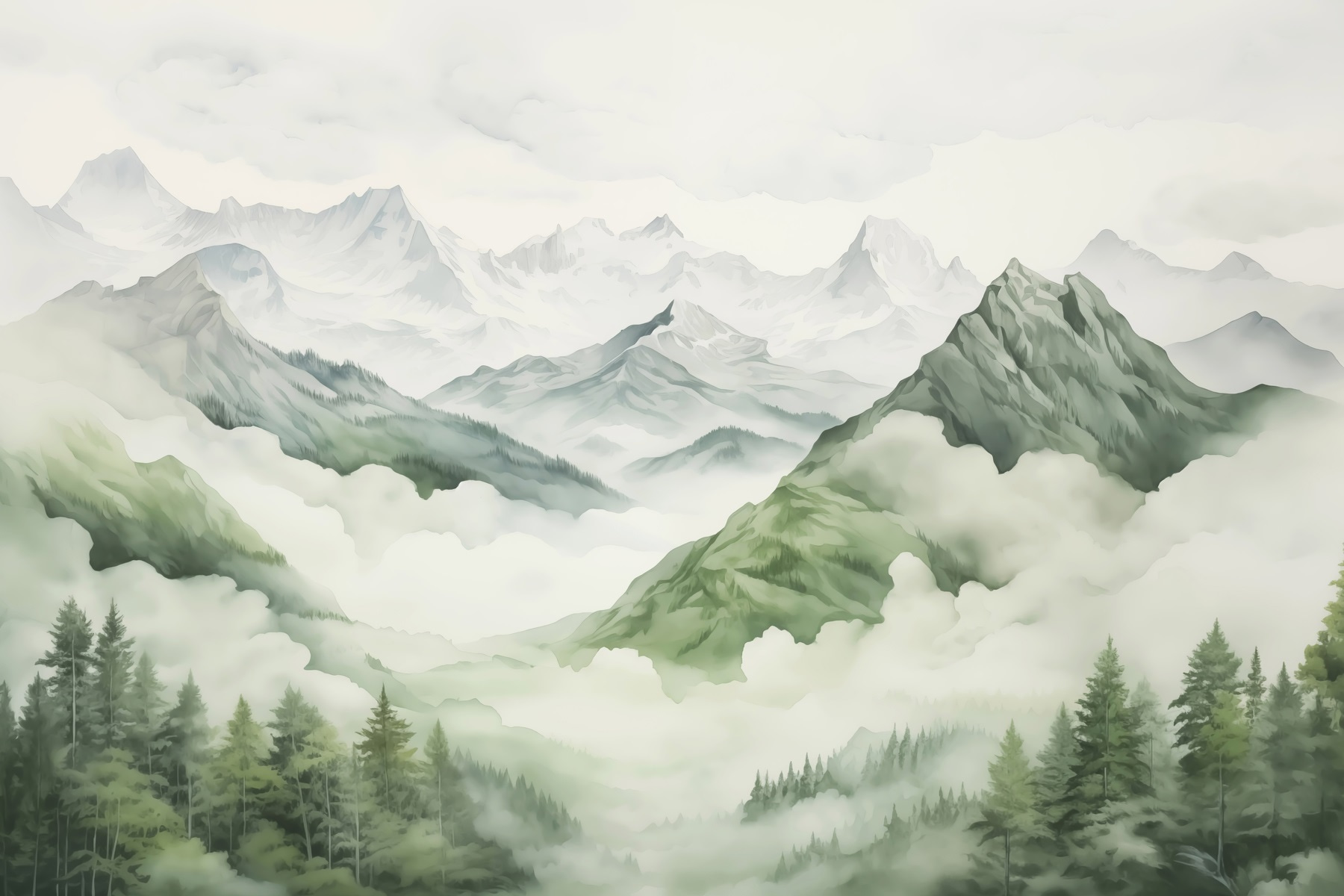 Painting of mountains and trees