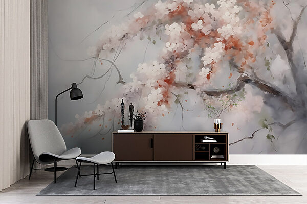 Wall murals Tree with white flowers (SKU: w02594) Wall murals Wall murals Tree with white flowers (SKU: w02594)