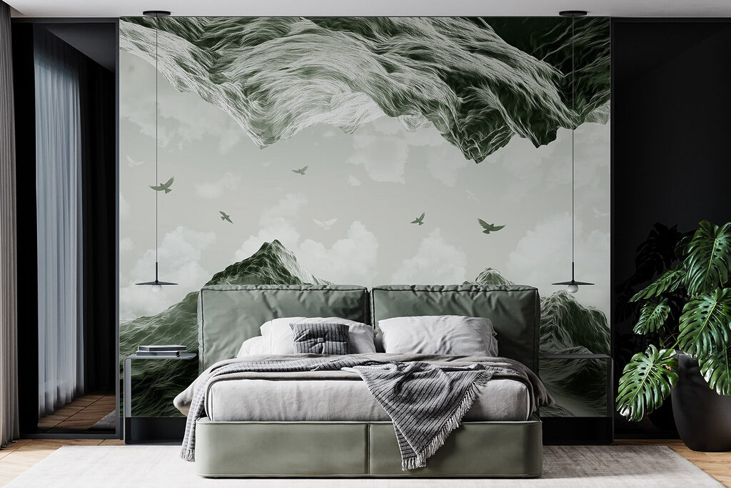 Birds flying over mountains