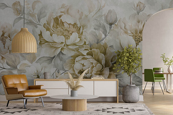 Wall murals Wall murals Soft floral elegance in muted tones (SKU: w08517)