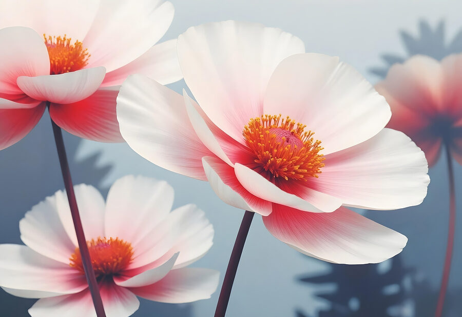 Delicate blooms dance in soft light