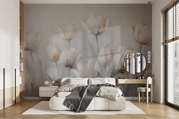 Wall murals Painting of white flowers (SKU: w02618) Wall murals Wall murals Painting of white flowers (SKU: w02618)