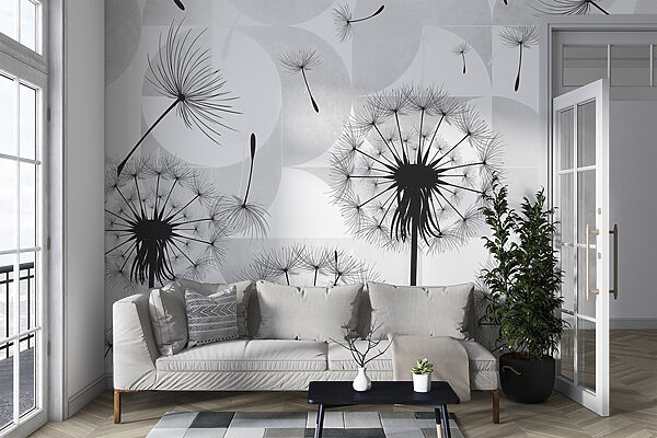 Black dandelion seeds flying in the air Black dandelion seeds flying in the air