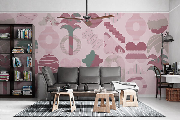 Pink and green background with different shapes Pink and green background with different shapes