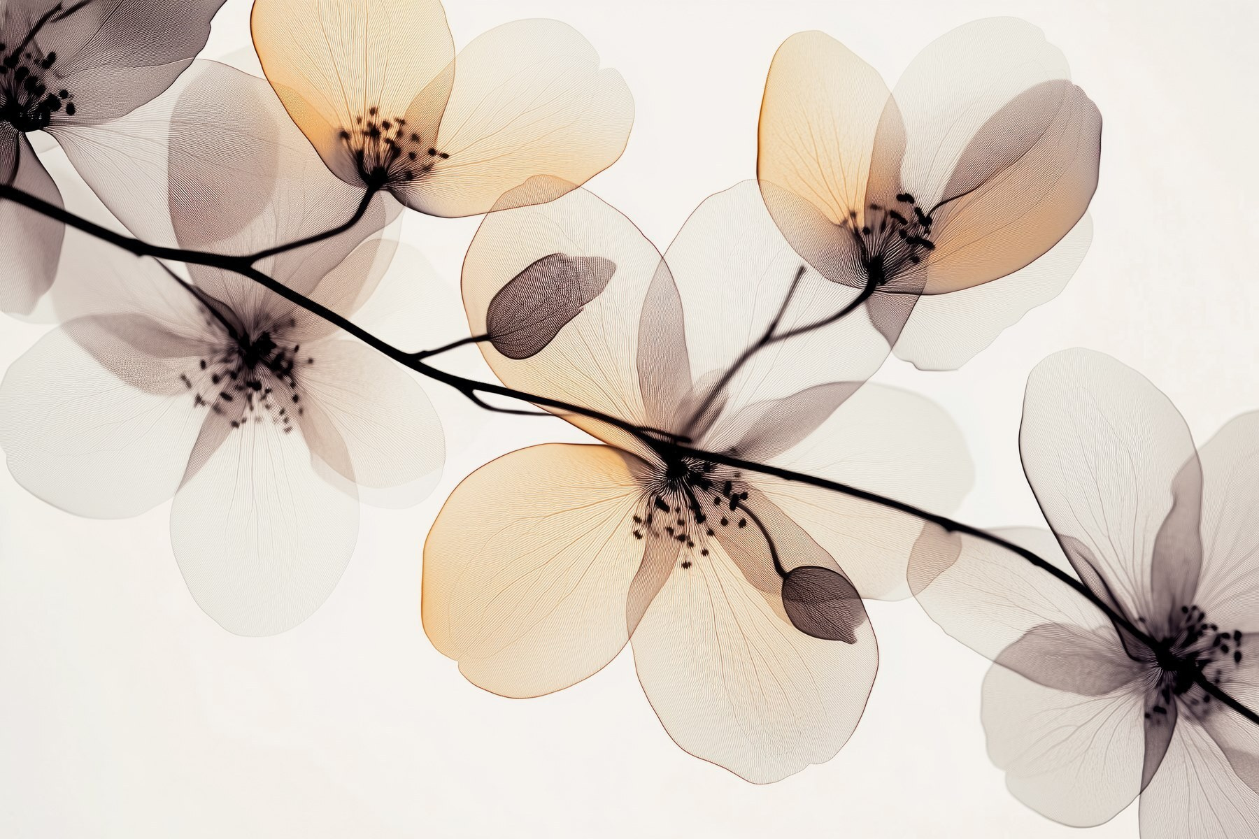 Transparent flowers on a branch