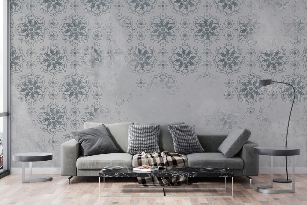 Grey and white wallpaper with a pattern