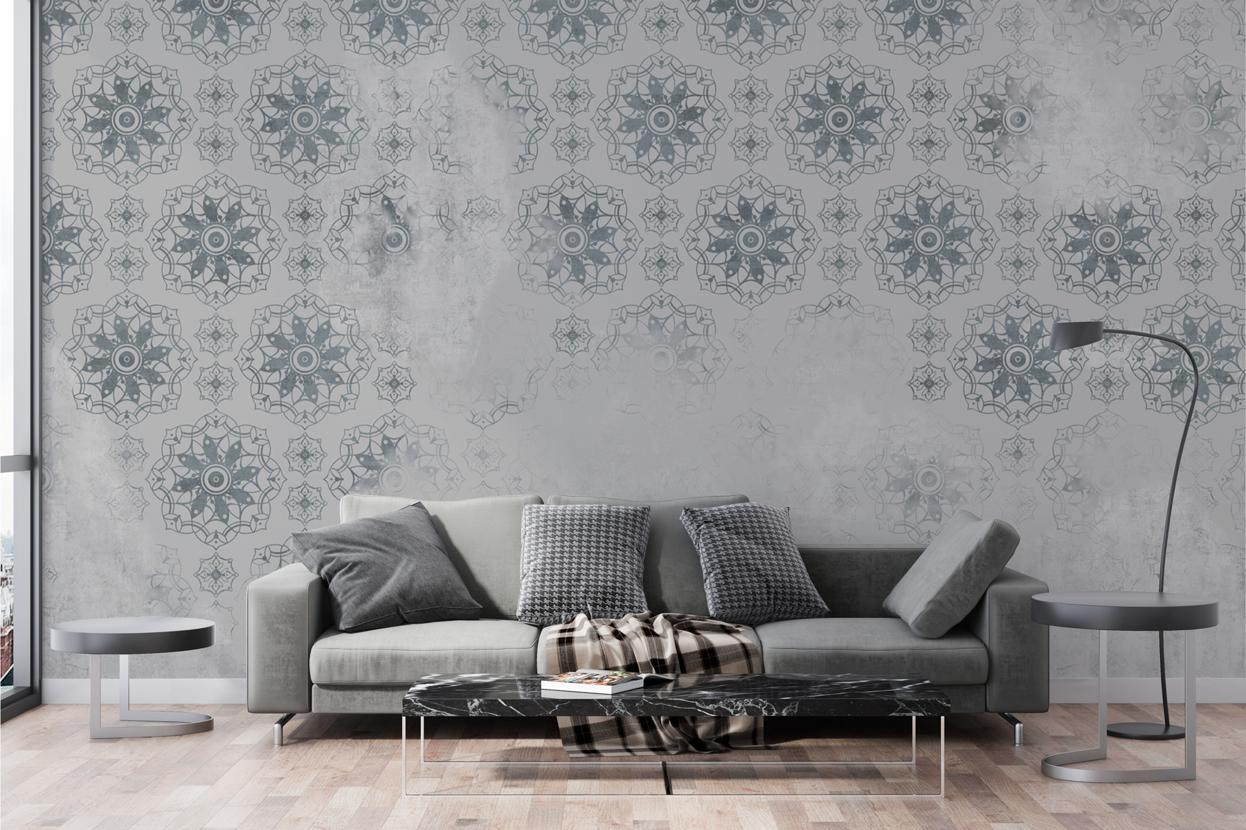Grey and white wallpaper with a pattern