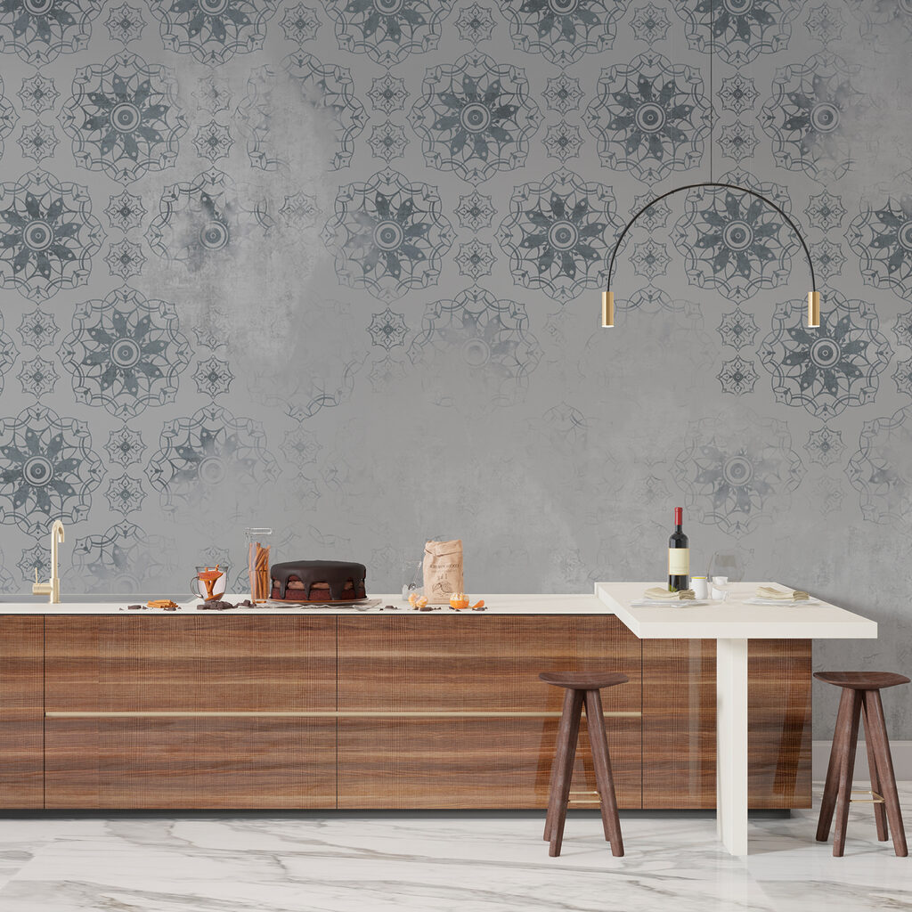 Grey and white wallpaper with a pattern