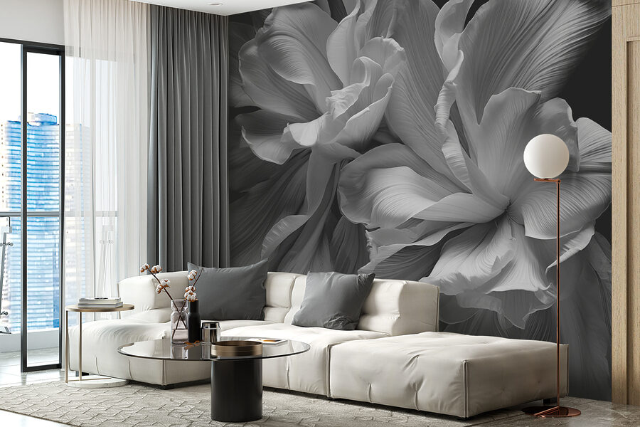 Wall murals Floral elegance in monochrome hues