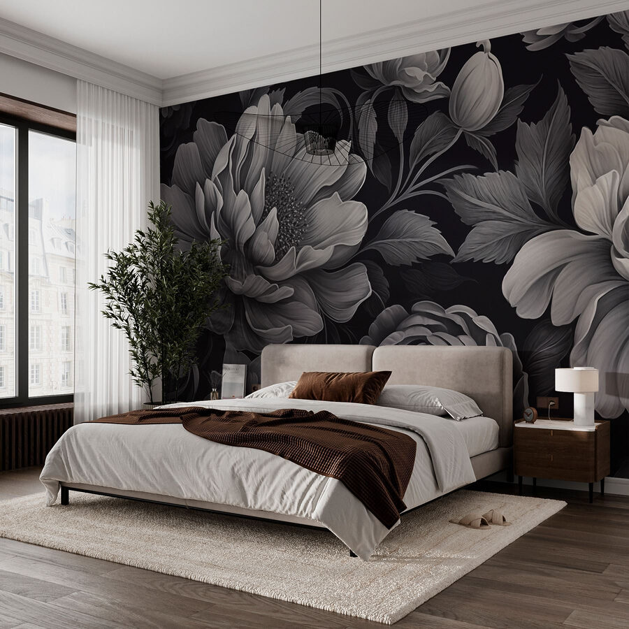 Wall murals Black and white floral pattern