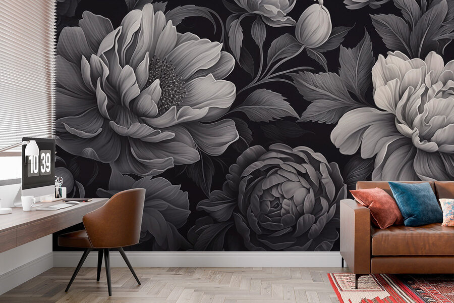 Wall murals Black and white floral pattern - Image 3