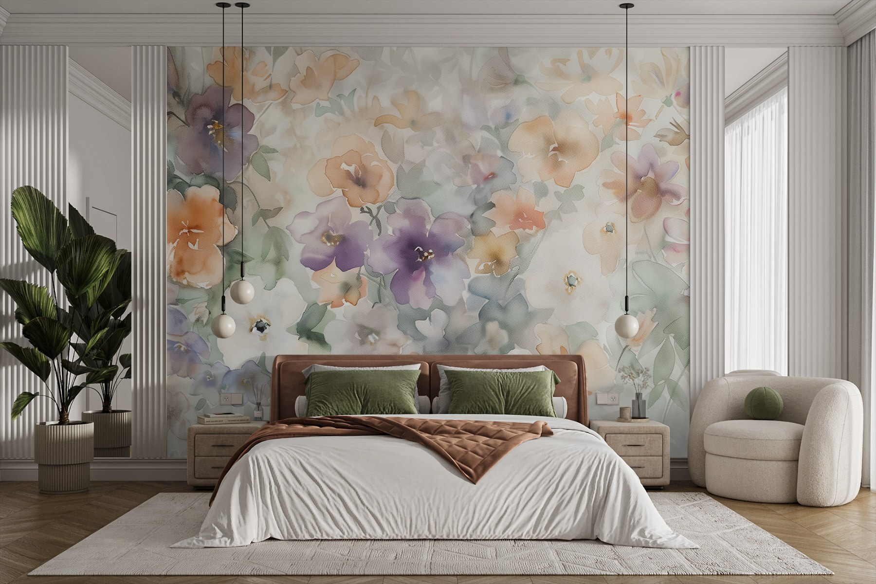 Painting of flowers on a white surface Painting of flowers on a white surface