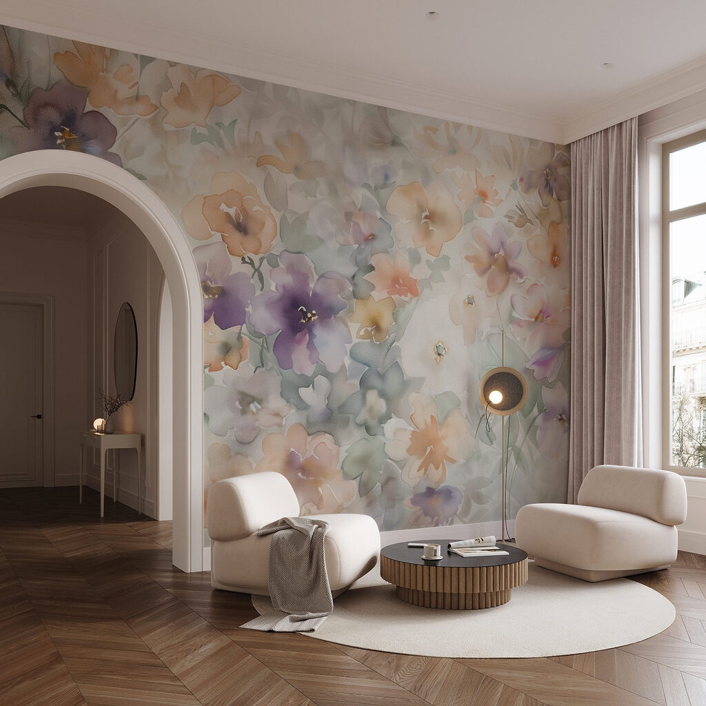 Painting of flowers on a white surface Painting of flowers on a white surface