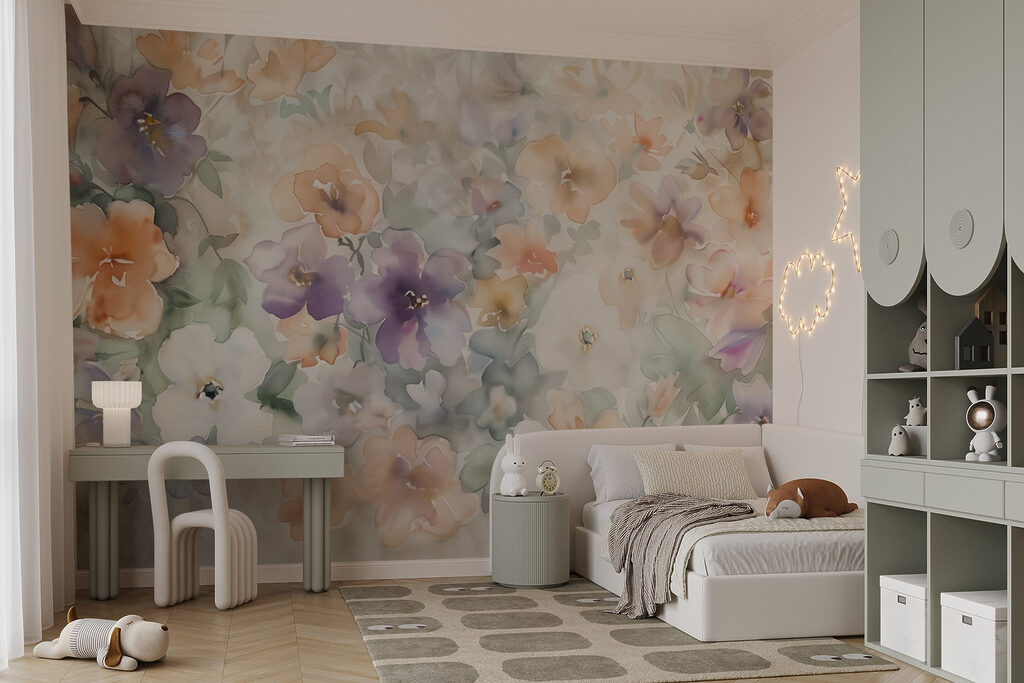 Painting of flowers on a white surface Painting of flowers on a white surface