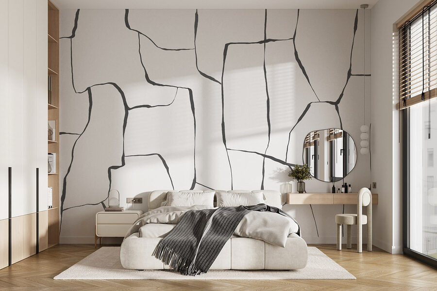 Wall murals White surface with black lines