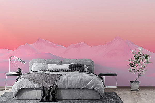 Wall murals Wall murals Pink and blue sky over a snowy mountain range (SKU: w02234)