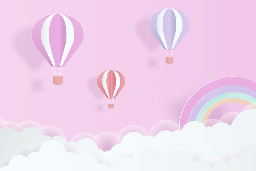 Wall murals Pink background with balloons and a rainbow - Image 3
