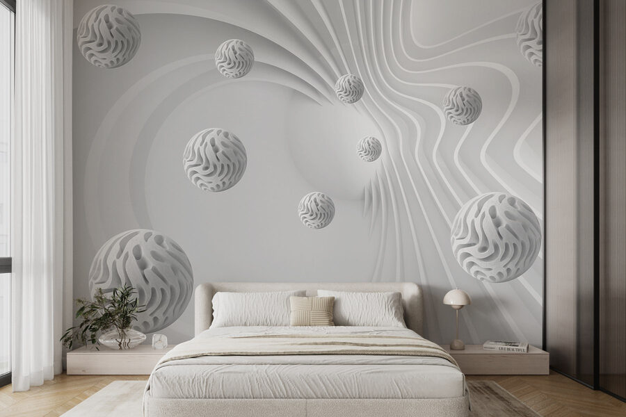 White swirly surface with white balls White swirly surface with white balls