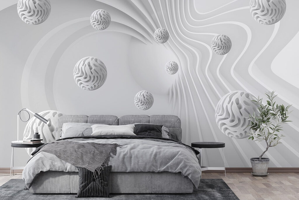 White swirly surface with white balls