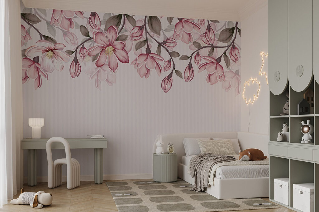 Pink flowers on a white background