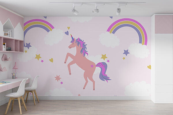 Wall murals Unicorn with rainbows and stars