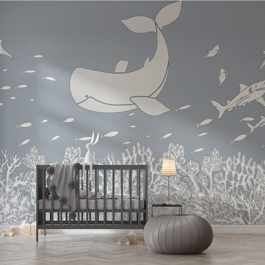 Whale and fish swimming in the ocean