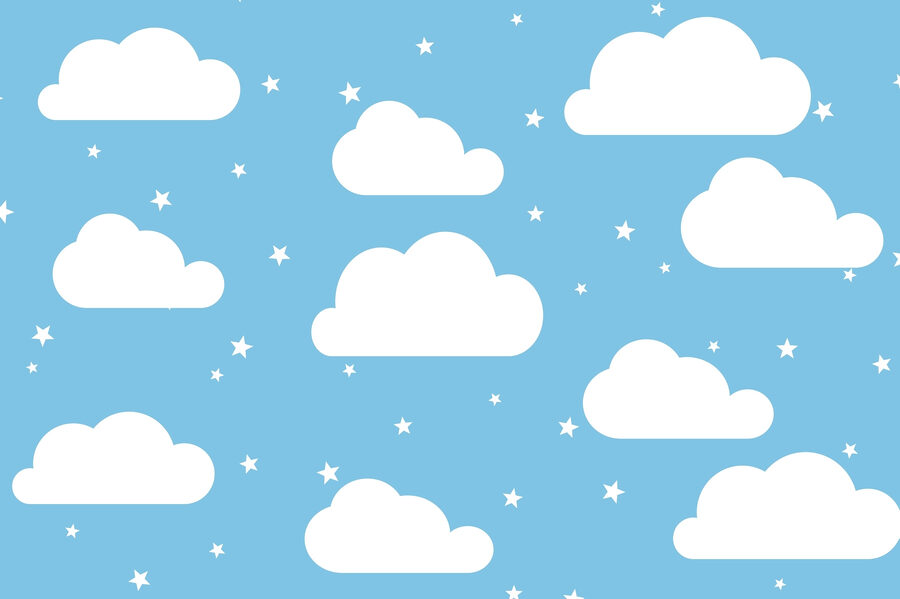 Blue sky with white clouds and stars