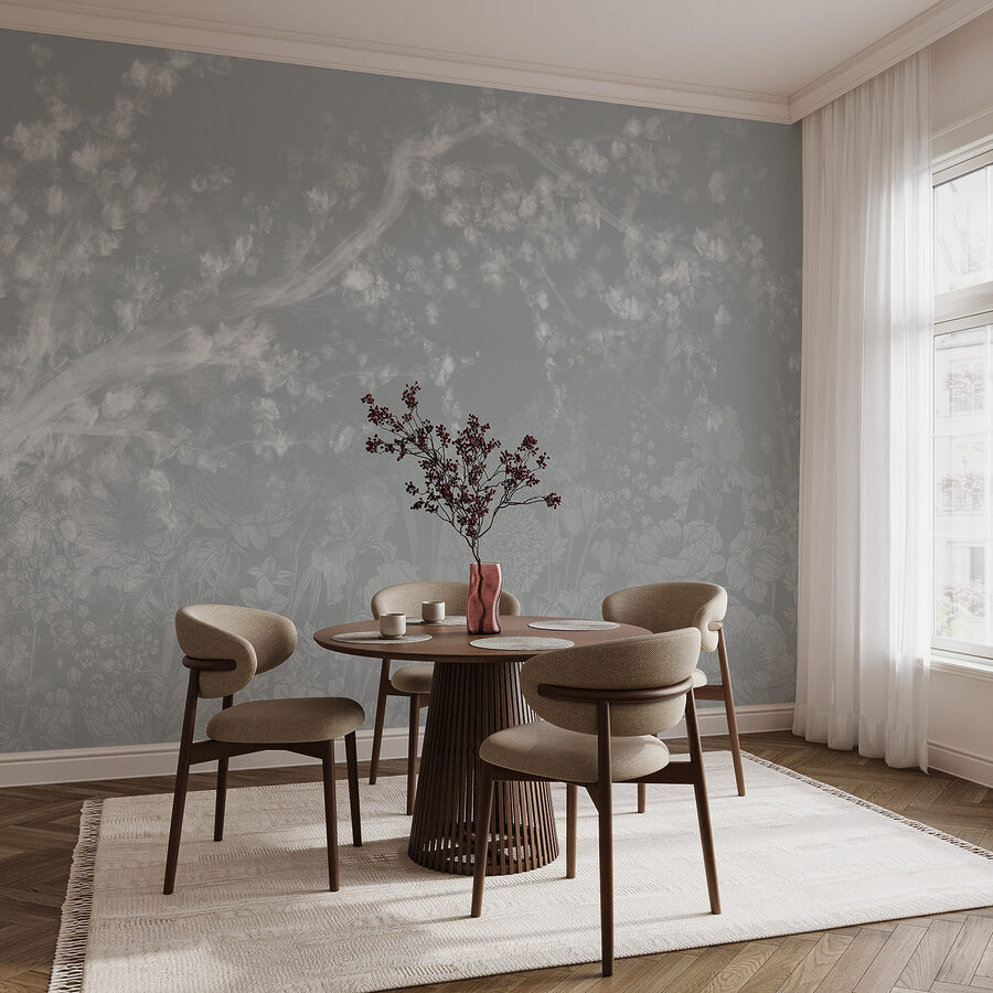 White and gray floral pattern