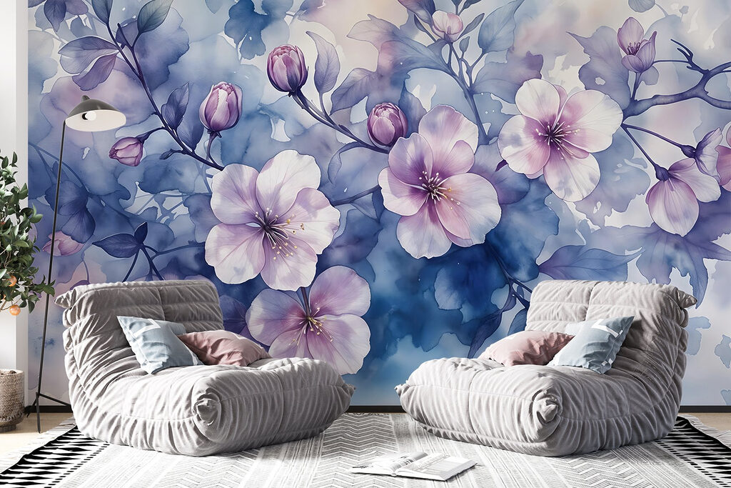 Painting of flowers on a branch