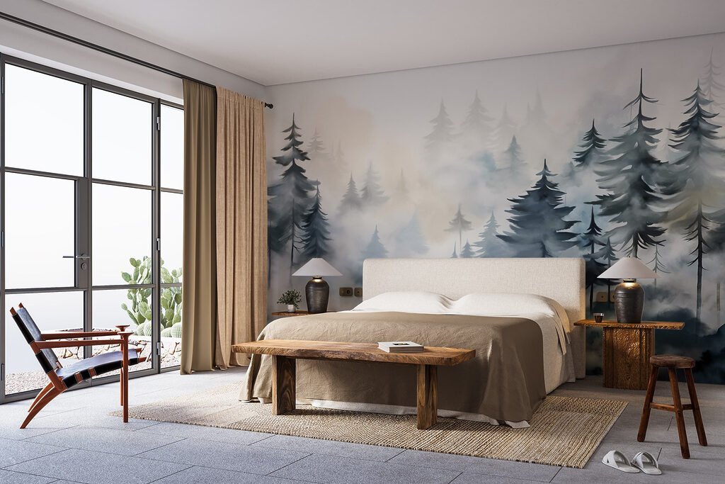 Painting of trees and fog