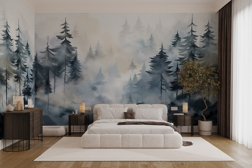 Painting of trees and fog