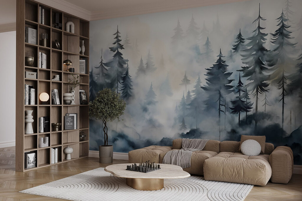 Painting of trees and fog