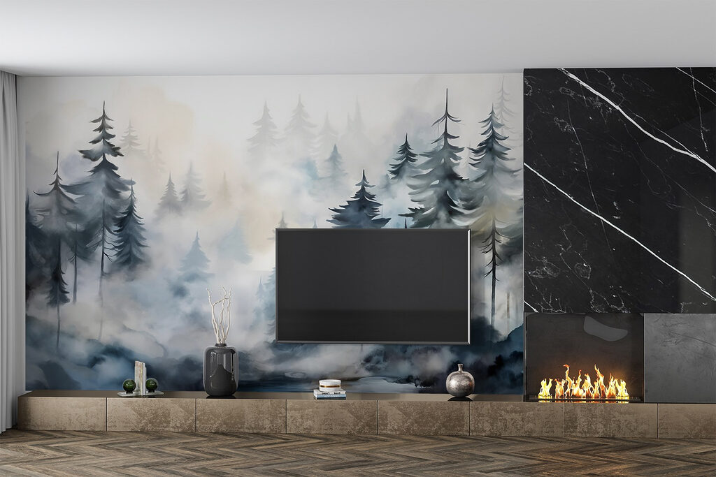 Painting of trees and fog