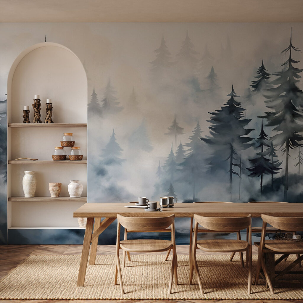 Painting of trees and fog