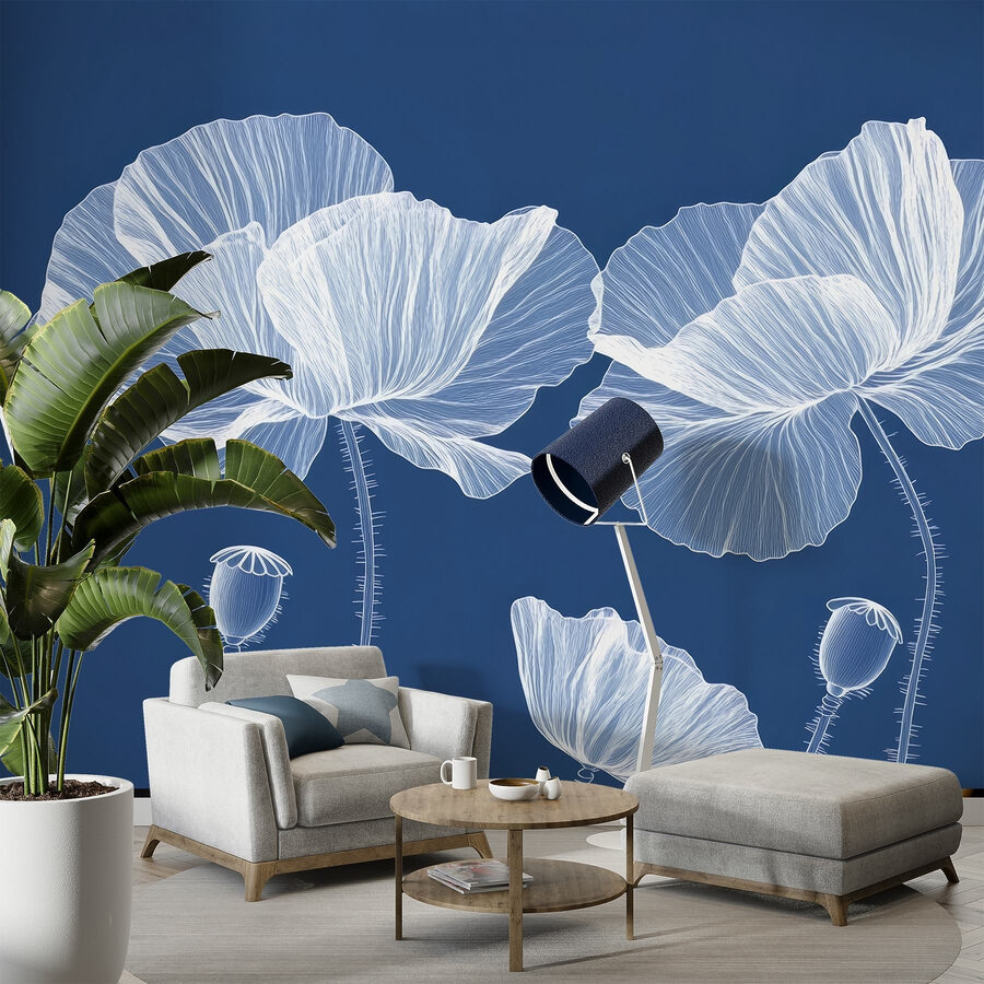 White flowers on a blue background White flowers on a blue background