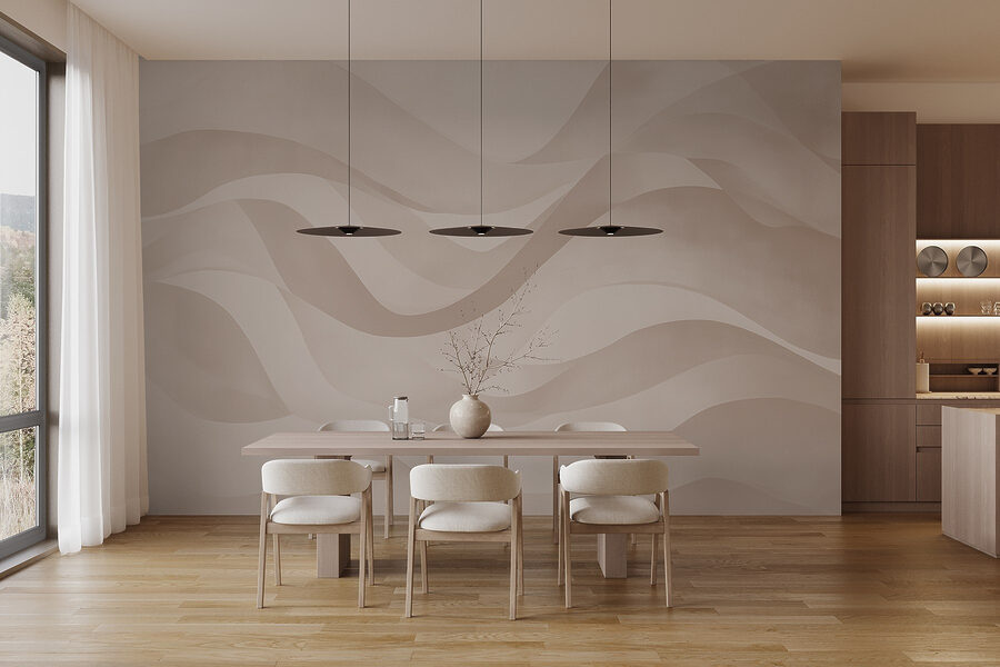 White and pink background with wavy lines