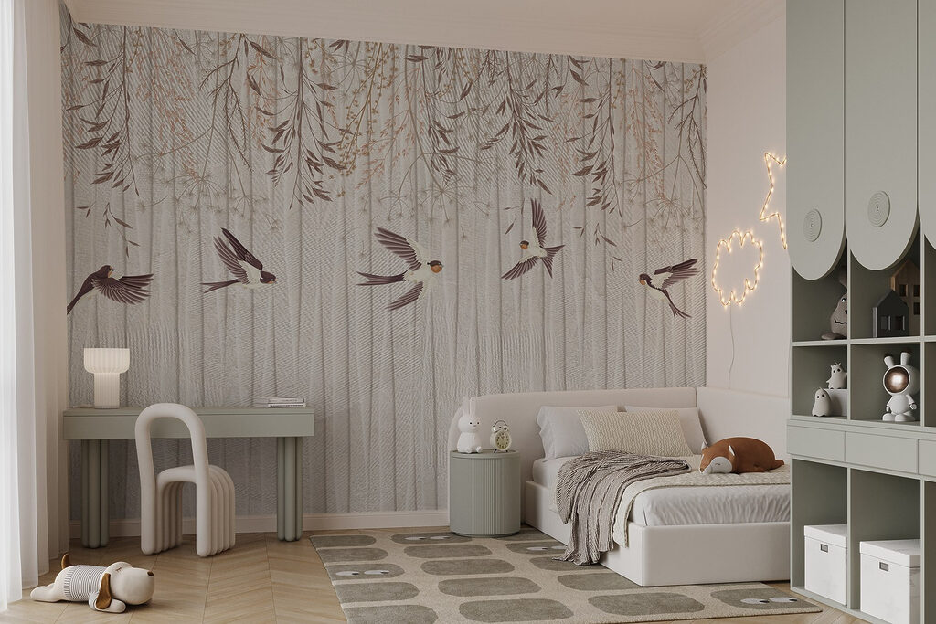 Wallpaper with birds flying