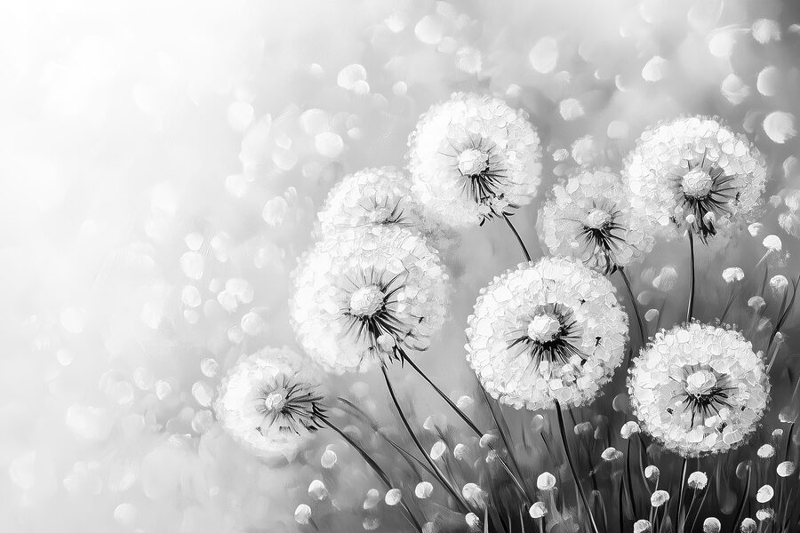 Wall murals Group of dandelions in black and white - Image 5