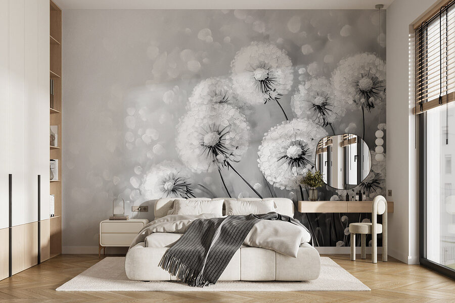 Wall murals Group of dandelions in black and white