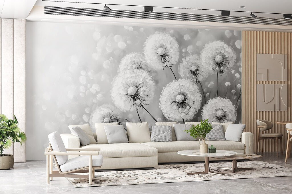 Group of dandelions in black and white
