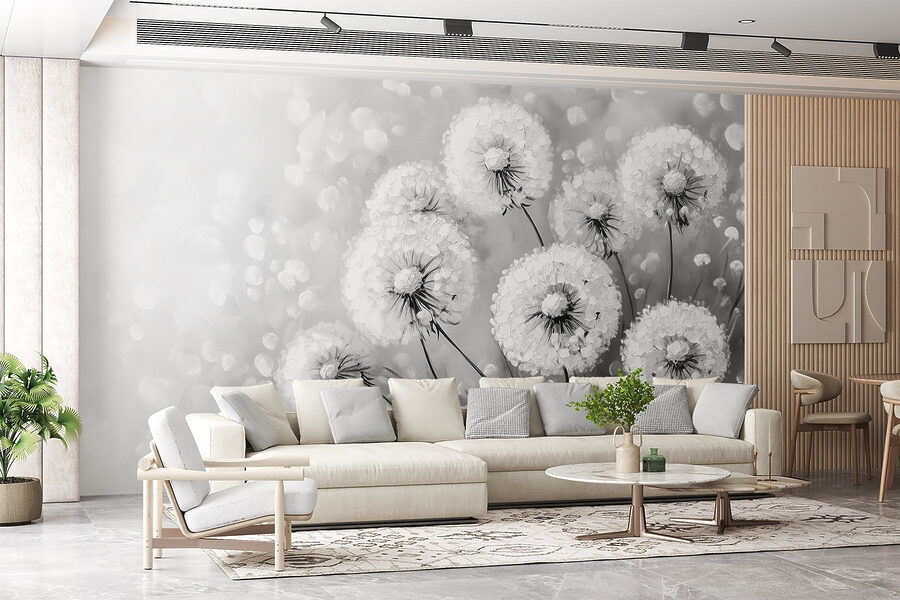 Wall murals Group of dandelions in black and white - Image 2